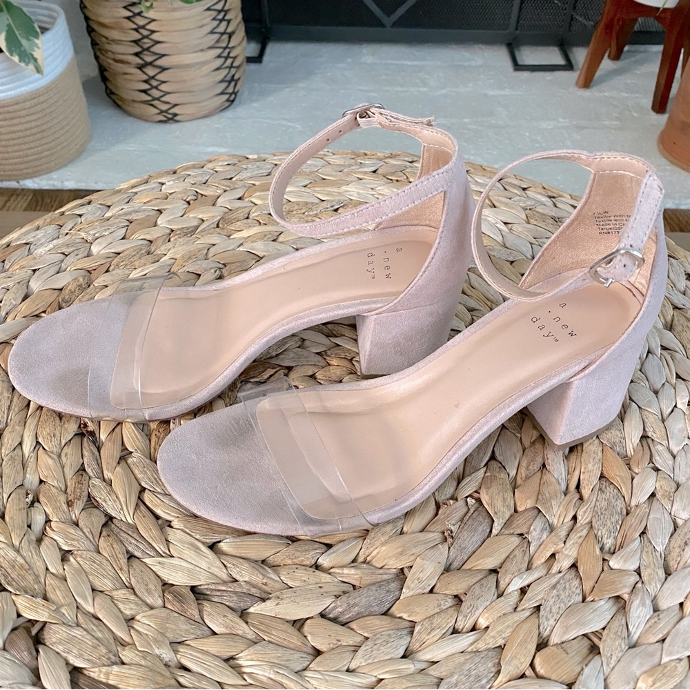 Nude Block Heels Clear Strap A New Day Target Strappy Sandal size 7.5W